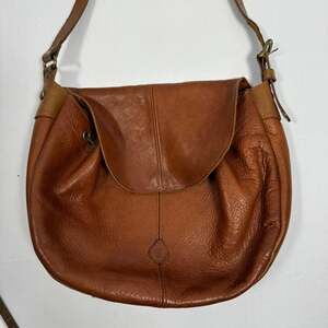 Cledran Japan Brown Pebbled Leather Flap Hobo Crossbody Shoulder Bag